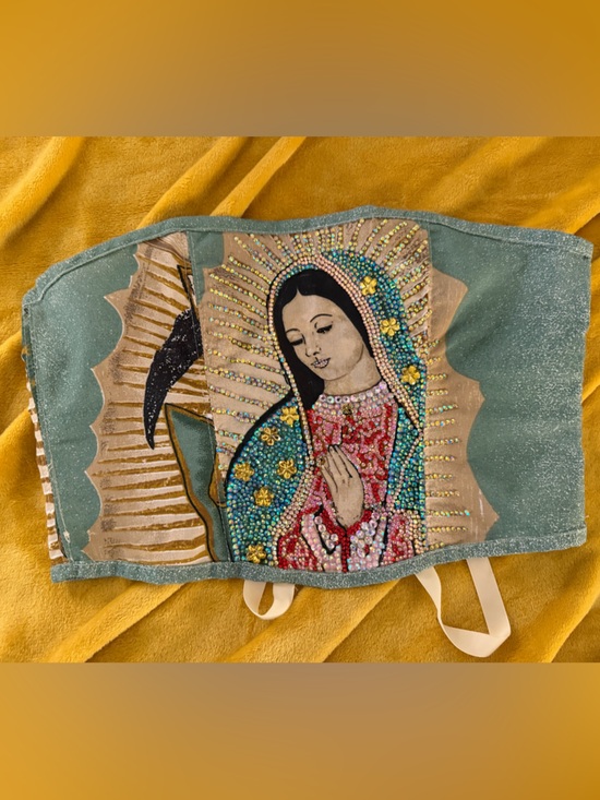 Ed Hardy Tops - Embellished Virgin Mary tapestry corset